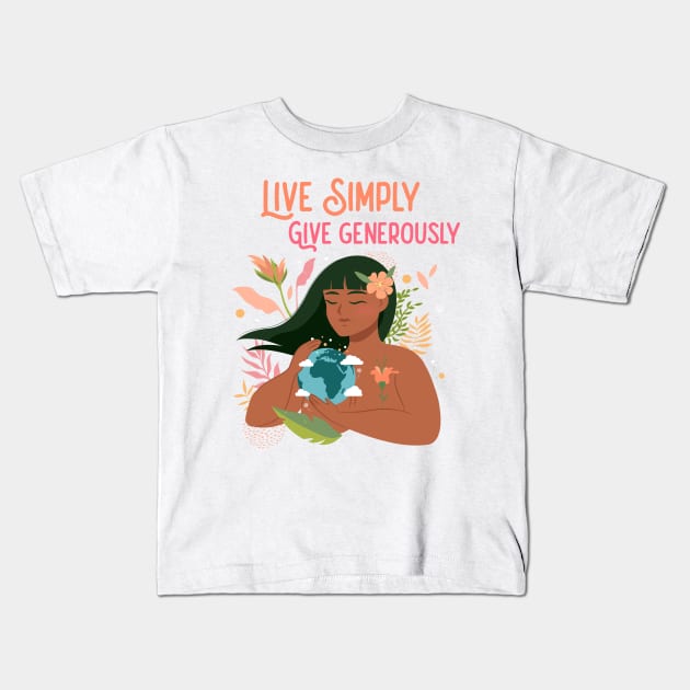 Live Simply, Give Generously Kids T-Shirt by Trahpek